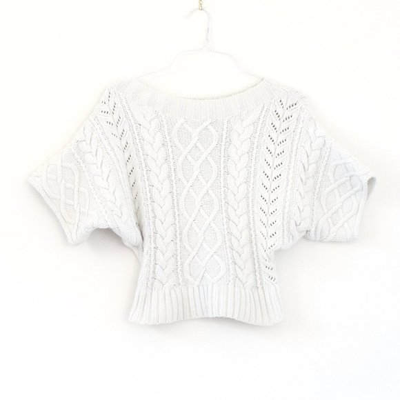 EXPRESS Thick Chunky Boxy Cable Knit Short Sleeve Cropped Sweater | Size XS - Picture 1 of 5